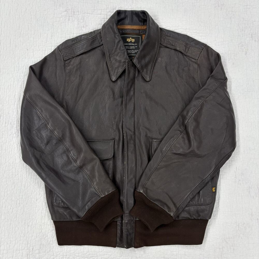 US Wings Flight Jacket Mens size Large Brown A-2 Bomber Leather Military Aviator